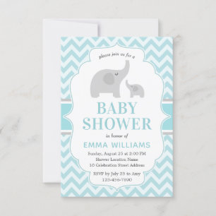 Cute Modern Blue Grått Elephant Boy Shower Inbjudningar