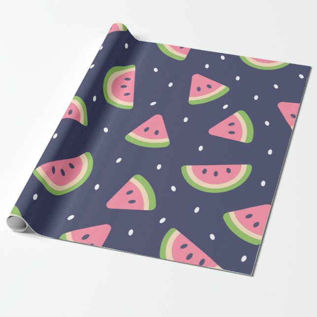 Cute Modern Blue Grönt Birthday Watermelon Fruit Presentpapper (Utrullad)
