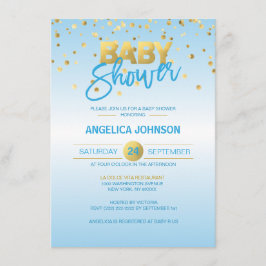 Cute Modern Blue Guld Confetti BOY Baby Shower Inbjudningar