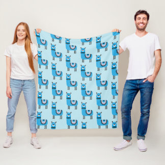 Cute Modern Blue Llama Mönster Fleecefilt