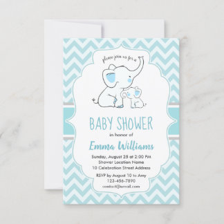 Cute Modern Blue White Elephant Boy Shower Inbjudningar
