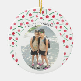 Cute Modern Boho Candy cane One-foto Julgransprydnad Keramik