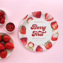 Cute Modern Boho Strawberry Berry 1:a födelsedagen