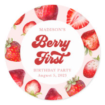 Cute Modern Boho Strawberry Berry 1:a födelsedagen