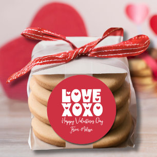 Cute Modern Bold Red Valentine Day Kärlek XOXO Runt Klistermärke