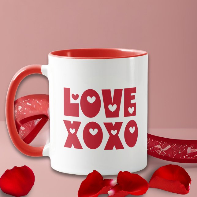 Cute Modern Bold Red Valentine Day Kärlek XOXO Två-Tonad Mugg (Skapare uppladdad)