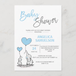 Cute Modern BOY Blue Mamma Elephant & Baby Shower Inbjudningar