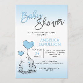 Cute Modern BOY Blue Mamma Elephant & Baby Shower Inbjudningar