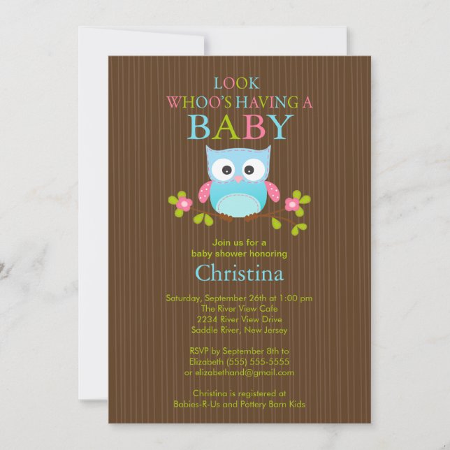 Cute Modern Boys Baby Shower-inbjudningar i Uggla Inbjudningar (Framsida)