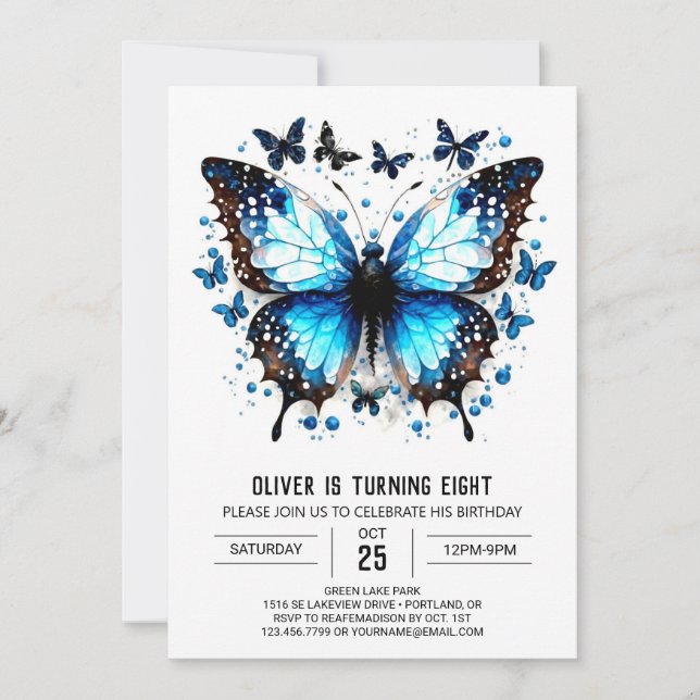 Cute Modern Butterfly Boy Birthday Inbjudningar (Framsida)