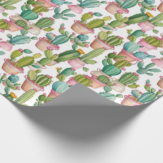 Cute Modern Cacti, mönstrad Presentpapper (Hörn)