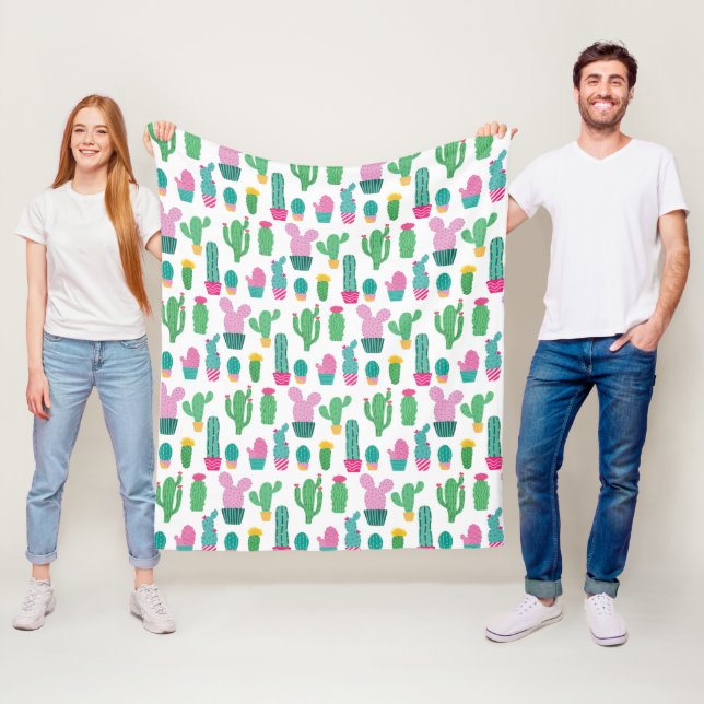 Cute Modern Cactus Illustrations Mönster Fleecefilt (På plats)