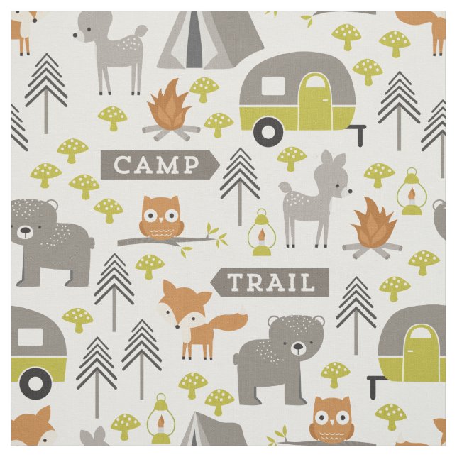 Cute Modern Camper och Baby djur Fabric Tyg (Provkarta)