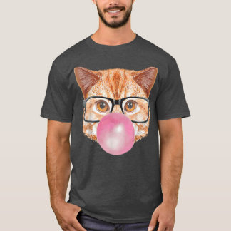Cute Modern Cat med glasögon och rosa bubbelgummi T Shirt