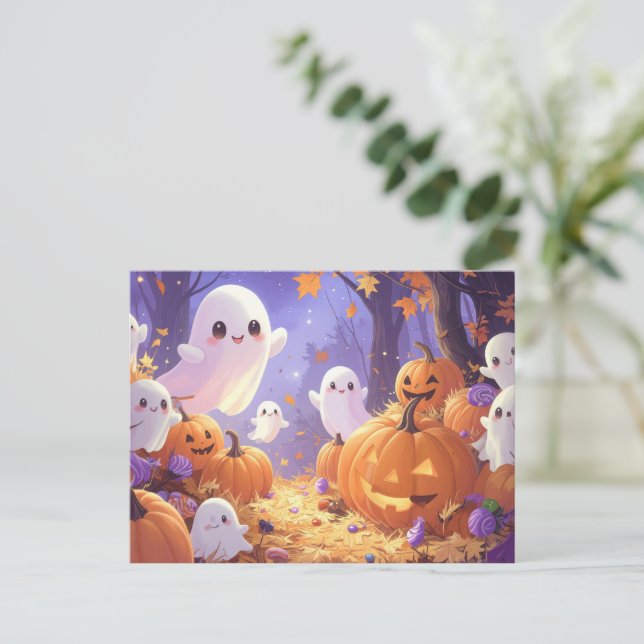 Cute Modern Catchy Lila Halloween Helg Vykort (Stående Fram)