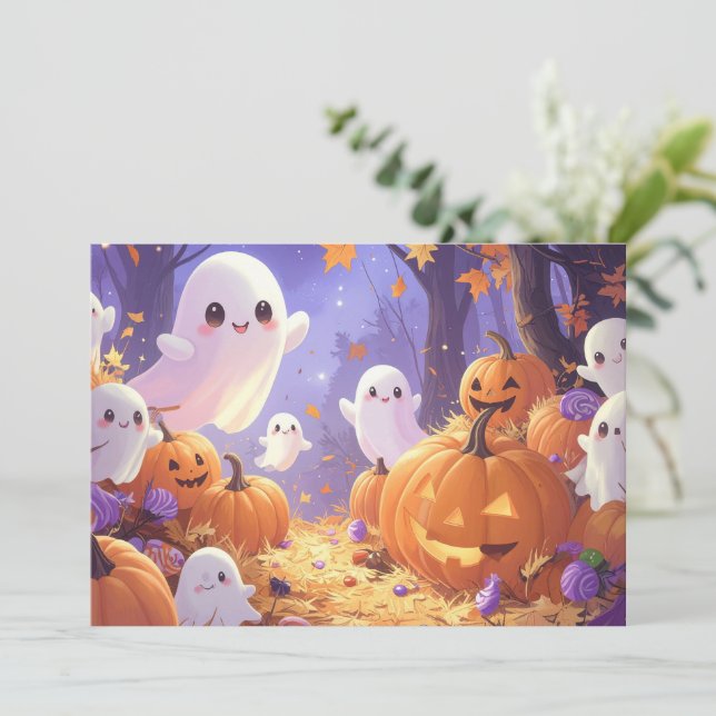 Cute Modern Catchy Lila Halloween Tack Kort (Stående Fram)