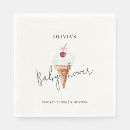 Cute Modern Cherry Scoop Ice Cream Baby Shower Pappersservett