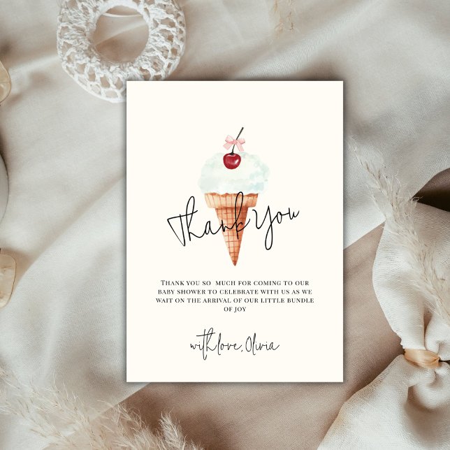 Cute Modern Cherry Scoop Ice Cream Baby Shower Tack Kort (Cute Modern Cherry Scoop Ice Cream Baby Shower Thank You Card)