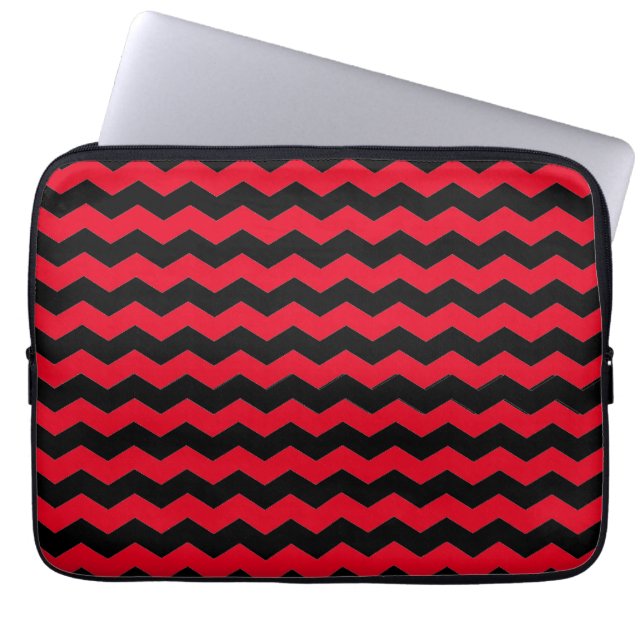 Cute Modern Chevron Zig Zag Black och Red Mönster Laptop Fodral (Framsidan)