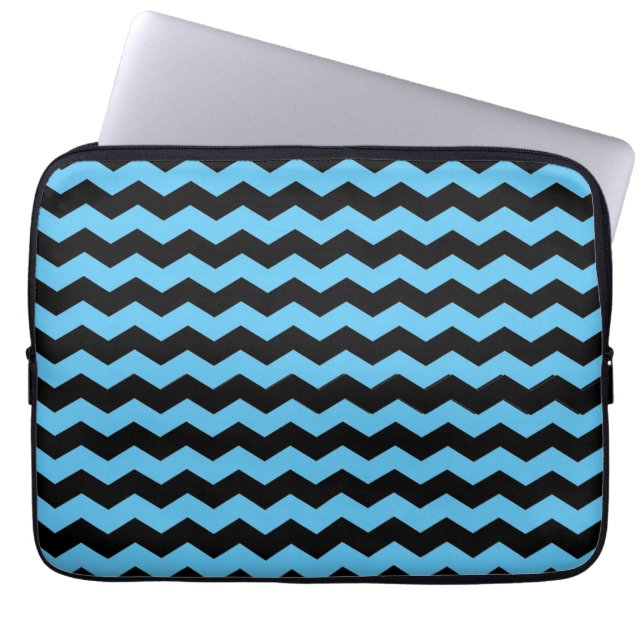 Cute Modern Chevron ZigZag Black och Blue Mönster Laptop Fodral (Framsidan)