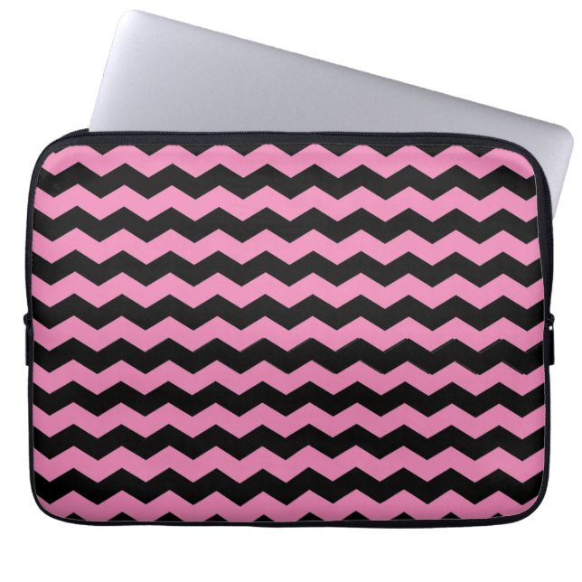 Cute Modern Chevron ZigZag Black och Rosa Mönster Laptop Fodral (Framsidan)