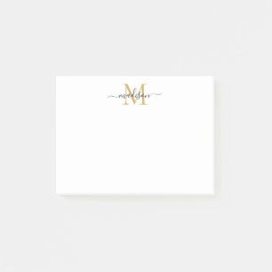 Cute Modern Chic Girly Script Monogram Black Guld Post-it Block