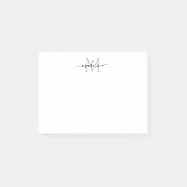 Cute Modern Chic Girly Script Monogram-Lila Post-it Block (Framsida)