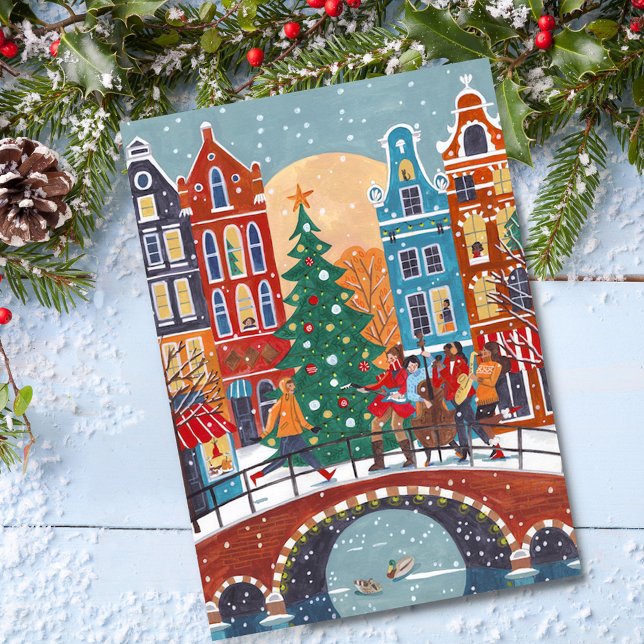 Cute modern City Amsterdam - jul Helg Vykort (Cute modern City Amsterdam Christmas Holiday Postcard)