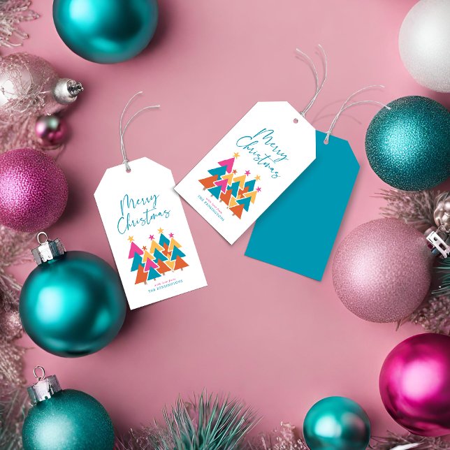 Cute Modern Colorful Julgranar Presentetikett (Cute Modern Colorful Christmas Trees Gift Tags)