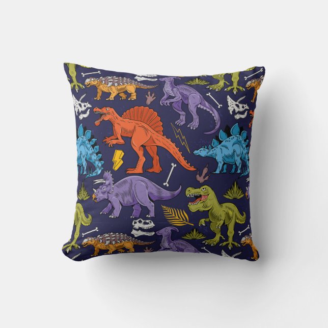 Cute Modern Colorful Roligt Dinosaur Kids Mönster Kudde (Framsida)