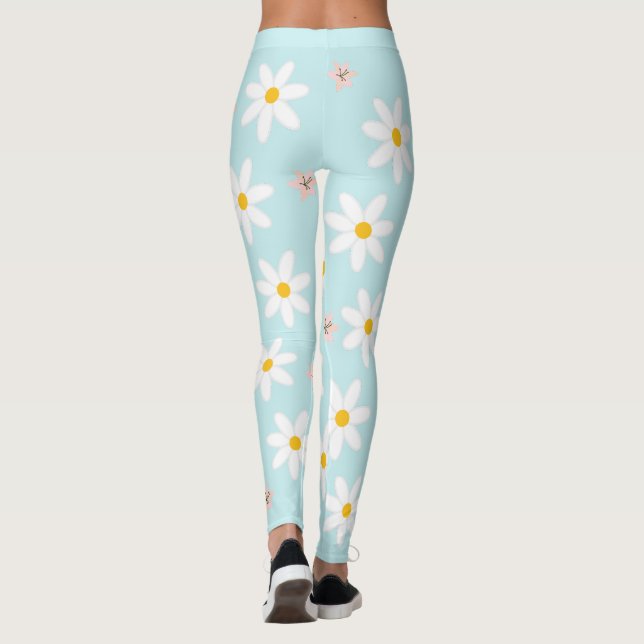 Cute Modern Daisy lily Blommor Rustin, sömlös Leggings (Baksida)