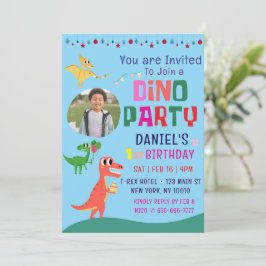Cute Modern Dino Dinosaur-Barn Födelsedagsfest Inbjudningar