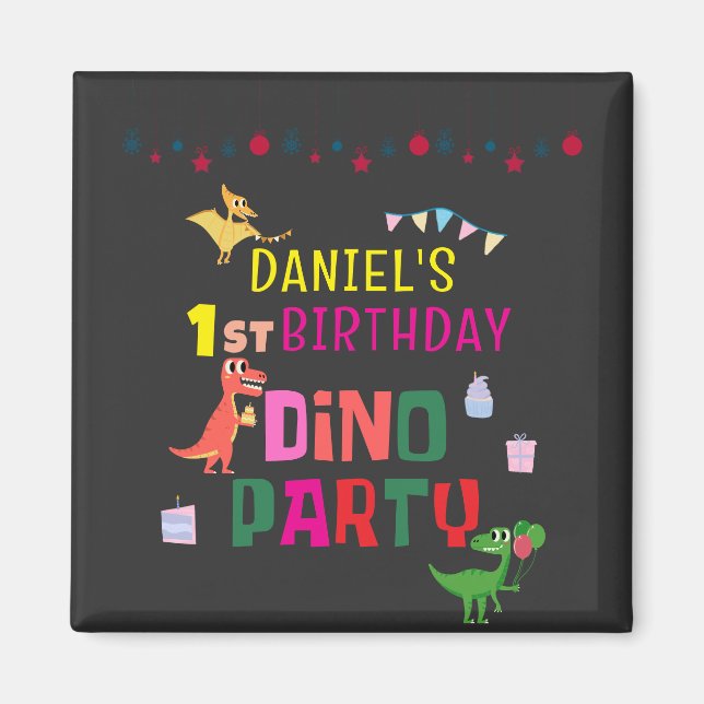 Cute Modern Dino Dinosaur-Barn Födelsedagsfest Magnet (Framsidan)