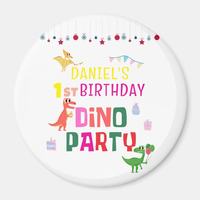 Cute Modern Dino Dinosaur-Barn Födelsedagsfest Magnet (Framsidan)