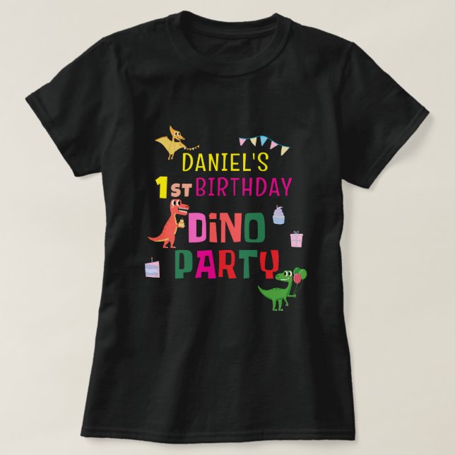 Cute Modern Dino Dinosaur-Barn Födelsedagsfest T Shirt (Design framsida)