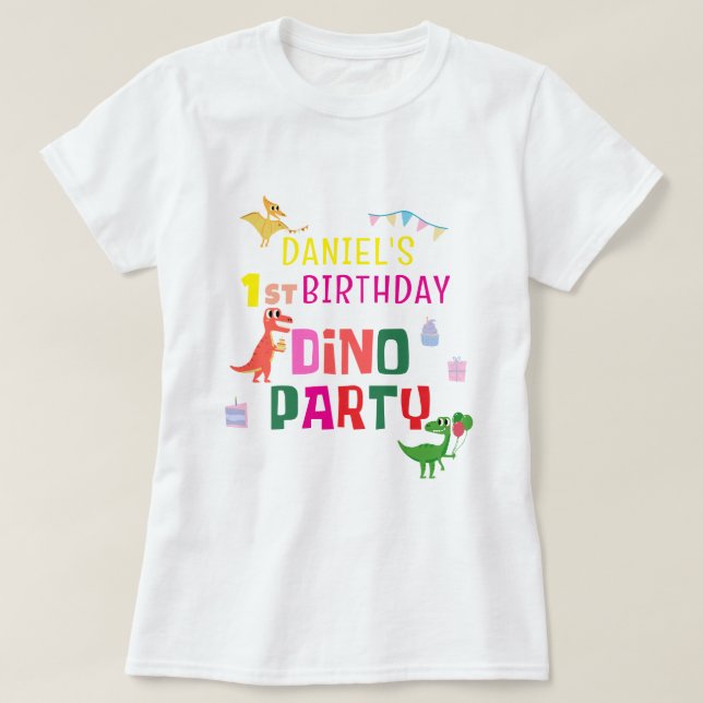 Cute Modern Dino Dinosaur-Barn Födelsedagsfest T Shirt (Design framsida)