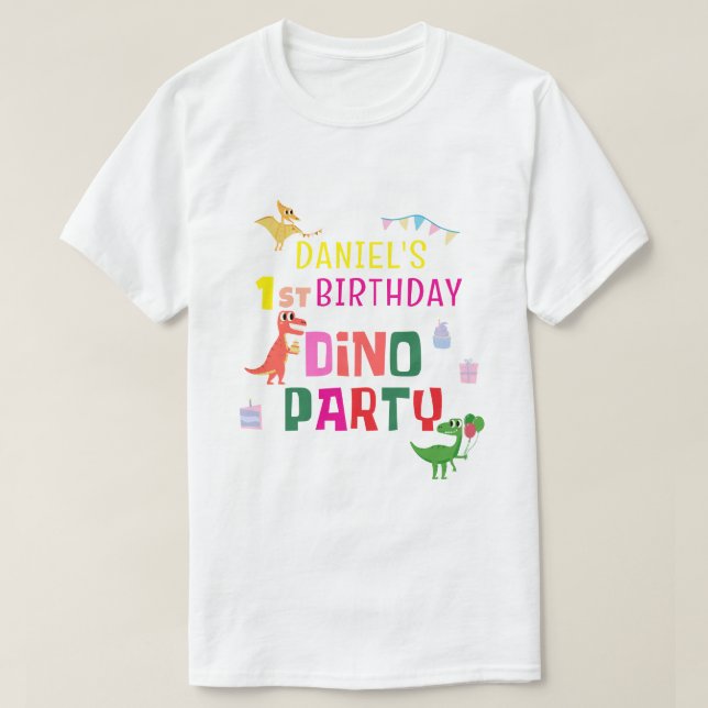 Cute Modern Dino Dinosaur-Barn Födelsedagsfest T Shirt (Design framsida)