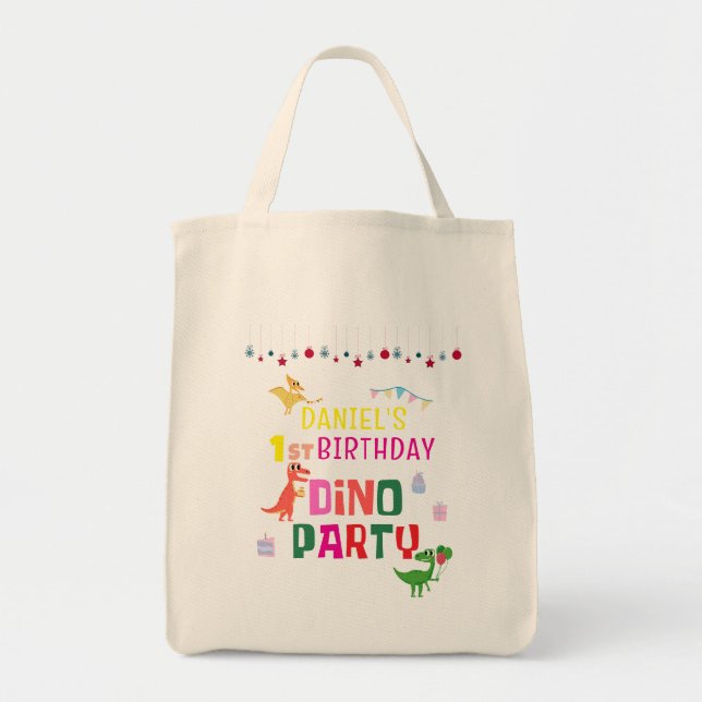 Cute Modern Dino Dinosaur-Barn Födelsedagsfest Tygkasse (Framsidan)