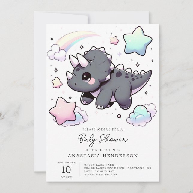 Cute Modern Dinosaur Baby Shower Inbjudningar (Framsida)