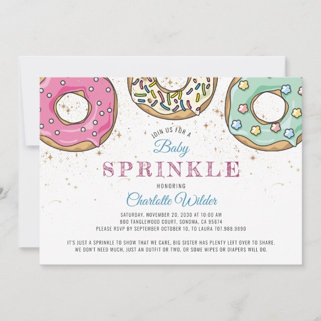 Cute Modern Donut Baby Sprinkle Inbjudningar (Framsida)