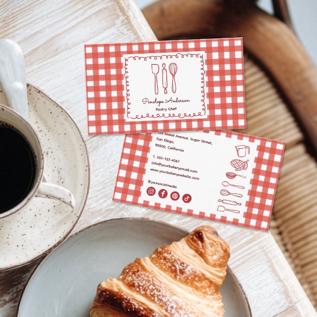 Cute Modern Farmhouse Gingham Social Icons Visitkort (Skapare uppladdad)