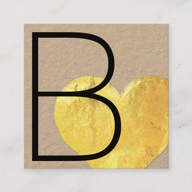 Cute Modern Faux Gold Foil Heart Kraft Fyrkantigt Visitkort (Framsida)
