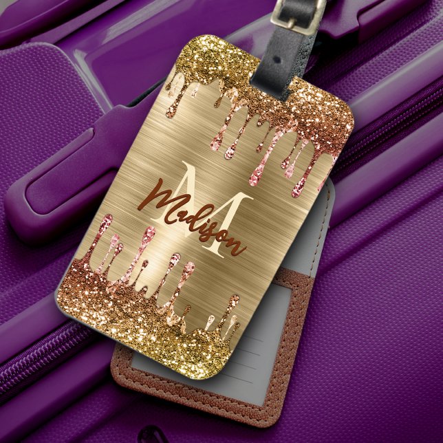 Cute modern Faux guld Glitter Drives monogram Bagagebricka (Skapare uppladdad)