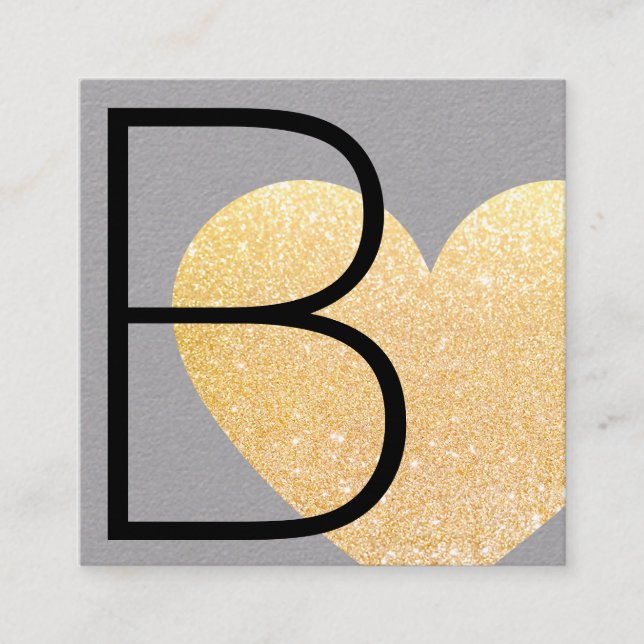 Cute Modern Faux Guld Glitter Heart Grått Fyrkantigt Visitkort (Framsida)