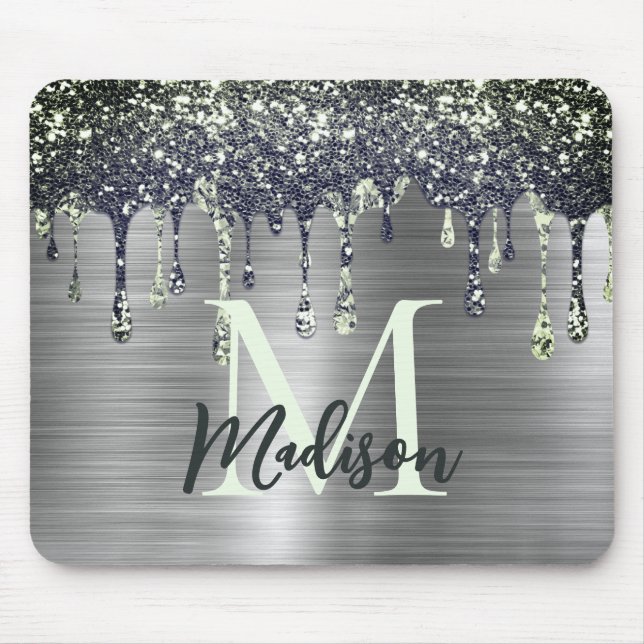 Cute modern Faux silver Glitter Drives monogram Musmatta (Framsidan)