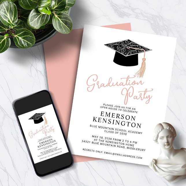 Cute Modern Feminine Studentfest Inbjudningar (Cute Modern Feminine Graduation Party Invitation with Instant Digital Download Option)