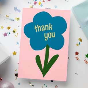 Cute Modern Flower Blue och Rosa Tack Kort