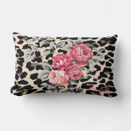 Cute Modern Flowers on Leopard Print Personlig Lumbarkudde