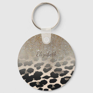 Cute Modern Flowers on Leopard Print Personlig Nyckelring