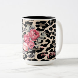 Cute Modern Flowers on Leopard Print Personlig Två-Tonad Mugg